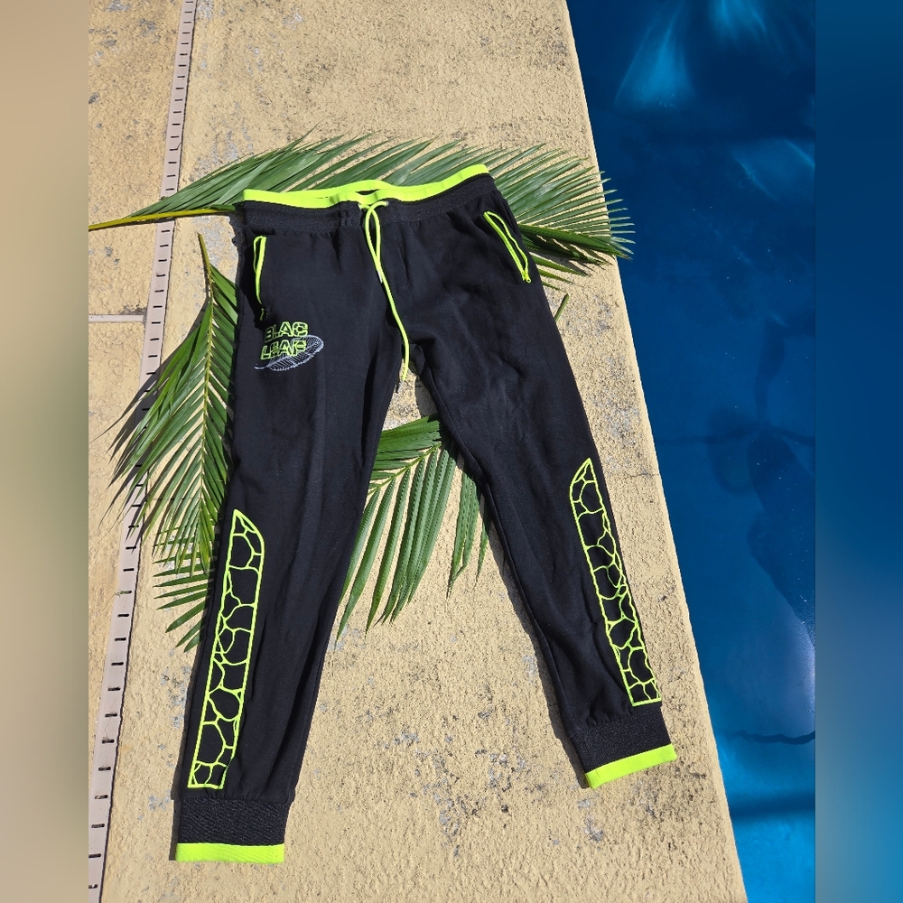 Blackleaf Black Joggers with Neon Green Stripes